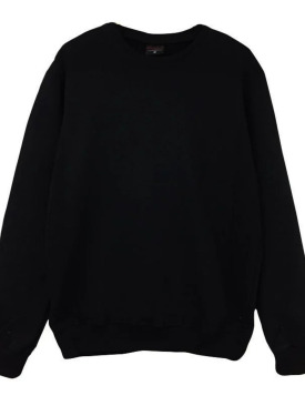 Siyah Düz Baskısız Sweatshirt Kapüşonsuz